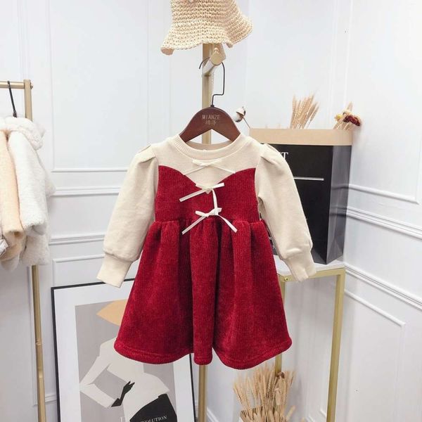 

group 90-1302177 red stitched plush children's drs girls' temperament sweet skirt, Red;yellow