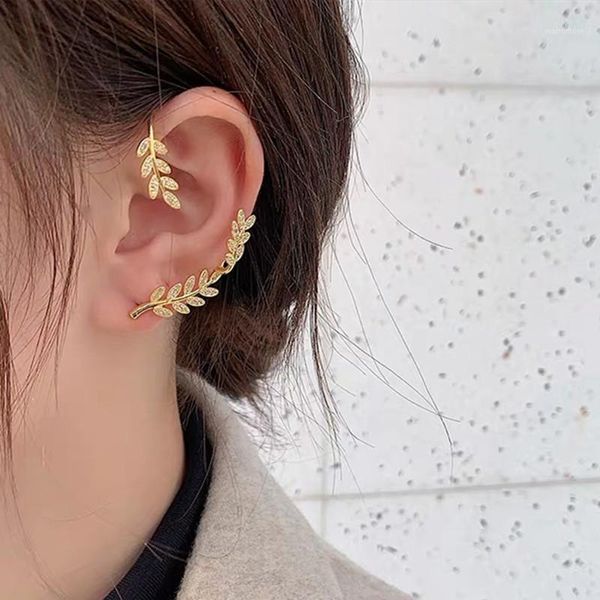 

FFLACELL Classic Fashion Romantic Sweet Leaf Rhinestones Elf Ear Hook Studs For Women Gift 20201, Golden;silver