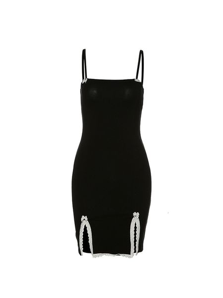 

2021 new style small butterfly black slit tight spaghetti elastic mini summer dress in cotton fashion 1bw1, Black;gray