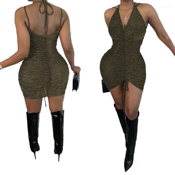 

v neck female clothing summer womens designer dress slide light silk pleated bandage suspender dresses sexy, Black;gray