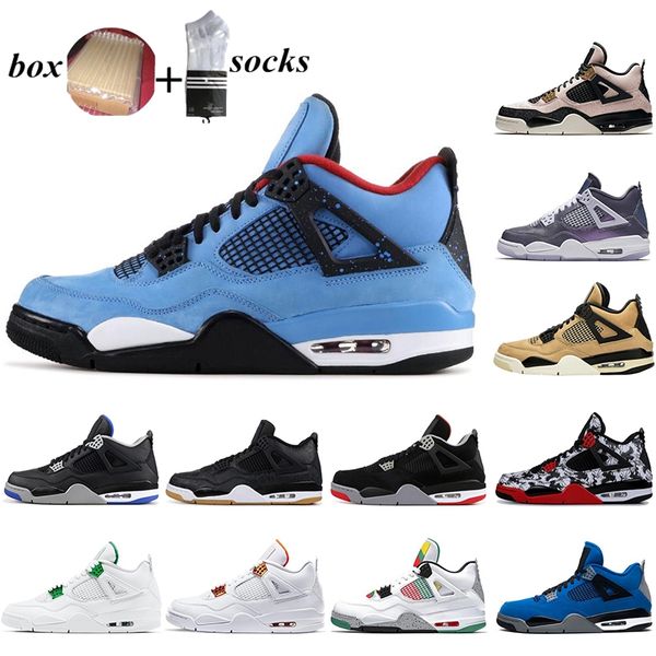 

with box new 4 4s jumpman men basketball shoes sail neon metallic purple basketball sneakers black cat tattoo bred fire red trainers 36-47, White;red