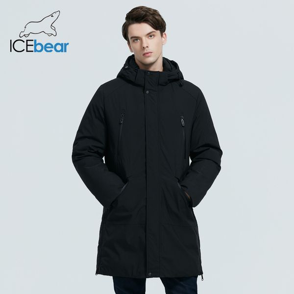 

icebear 2020 winter men's parkas casual hooded jacket new winter mid-length cotton coat brand men's clothing mwd20896i q1217, Black