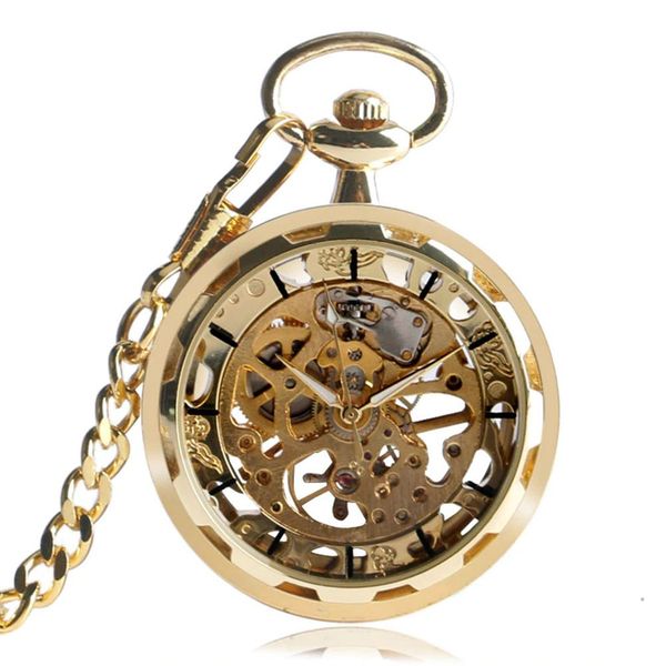 

lintimes vintage watch necklace hollow-out pocket watch clock pendant hand-winding fob watch christmas presents, Slivery;golden