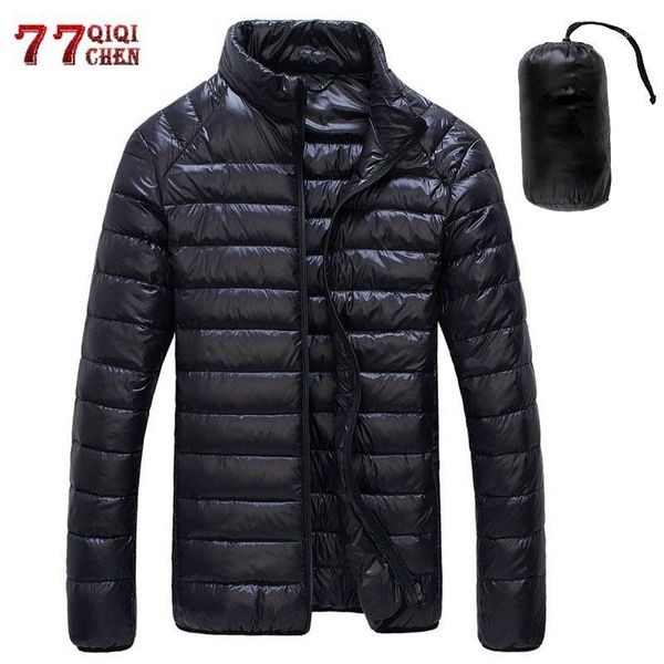 

autumn winter down jacket men casual stand collar ultra light parka coat portable outwear windproof white duck down jacket 6xl1, Black