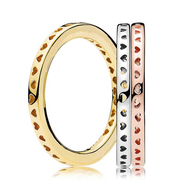 

925 sterling silver rings european and american popular new rose gold emblem logo cute heart-shaped hollow female fashion stacking couple ri, Slivery;golden
