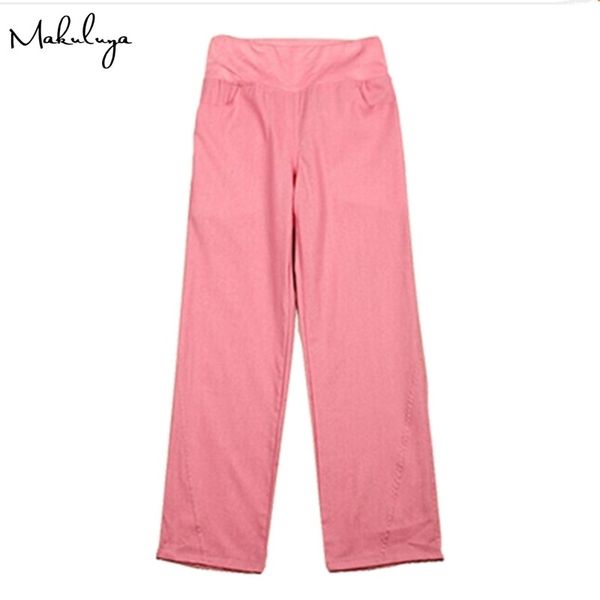 

makuluya better factory oem linen elastic waist wide leg casual straight pants loose trousers l6 201111, Black;white