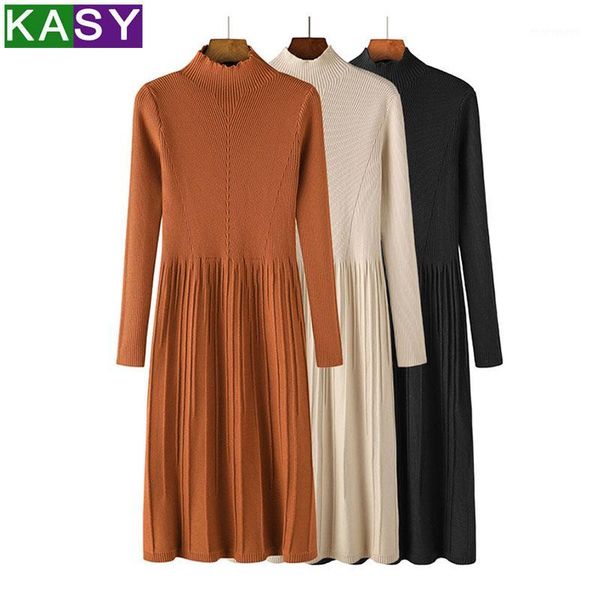 

women autumn winter turtleneck knitted sweater dresses 2018 casual khaki cable knitting slim warm midi dress outerwear long robe1, Black;gray