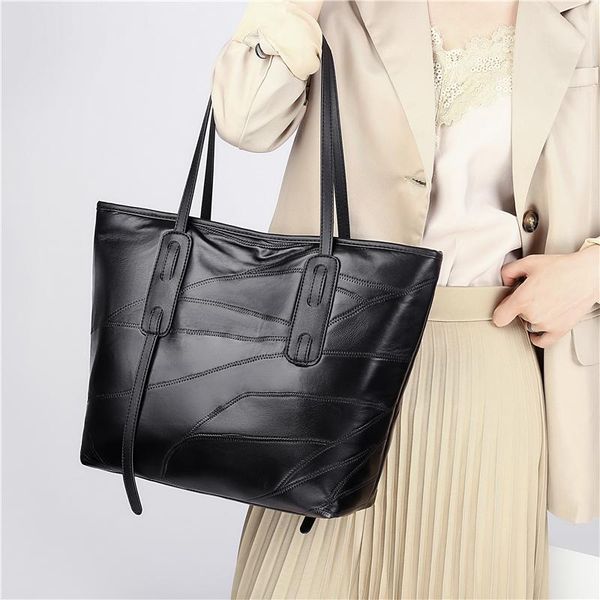 

shoulder bags black big women handbag 2021 trend large capacity casual tote ladies sheepskin shopping bag
