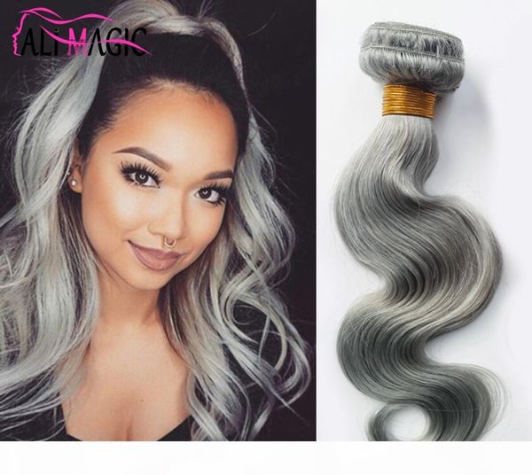 

ail magic grey human hair weave silver gray hair extensions factory offer peruvian indian malaysian brazilian body wave hair 3 bundles, Black