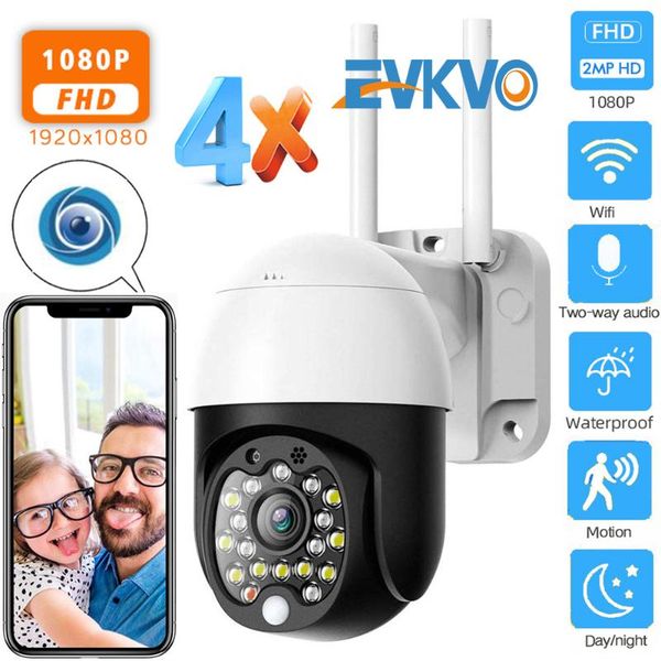 

evkvo 1080p security wifi camera outdoor ptz speed dome wireless cctv ip camera pan tilt 4x zoom audio ir surveillance p2p cam