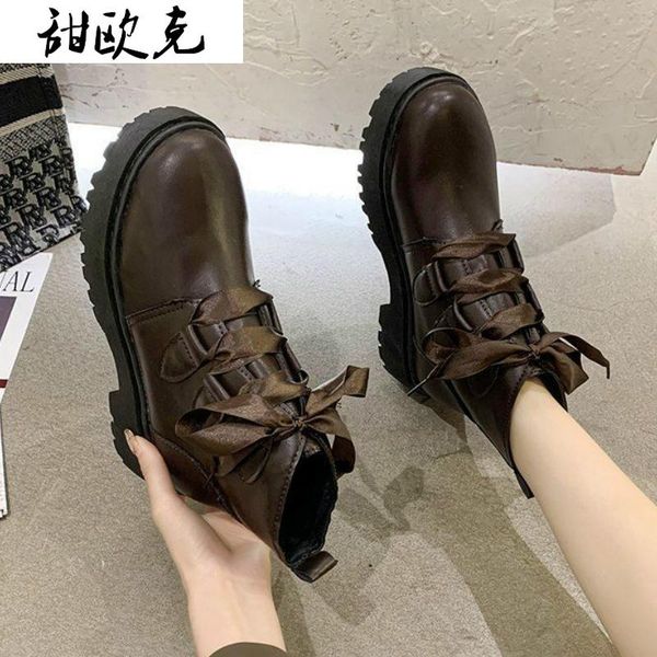 

boots women's autumn shoes platform boots-women flat heel lace up booties ladies round toe luxury designer 2021 lolita, Black