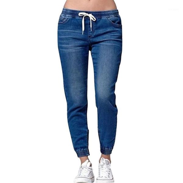 

casual jeans woman drawstring straight pants women clothing denim pants blue women jeans female casual1