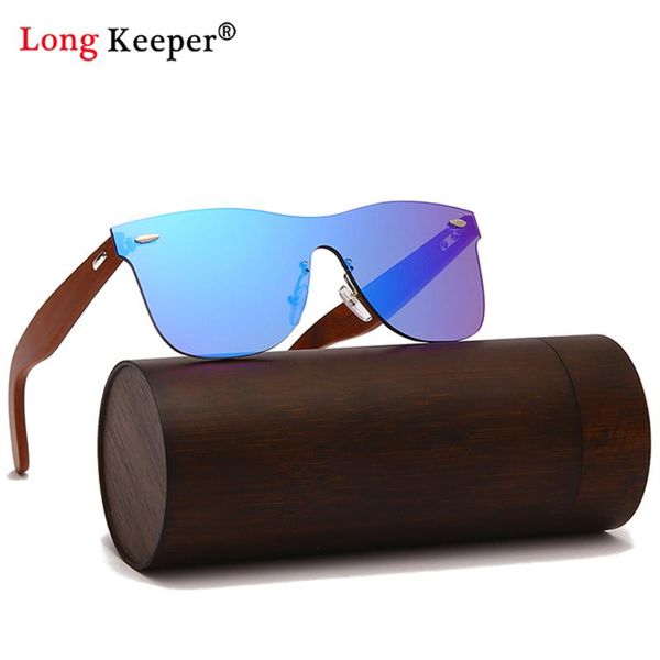 Natürliche Bambus Holz Sonnenbrille Männer Holz Sonnenbrille Marke Designer Vintage Spiegel Beschichtung Objektiv Brillen Mit Geschenk Box Blau