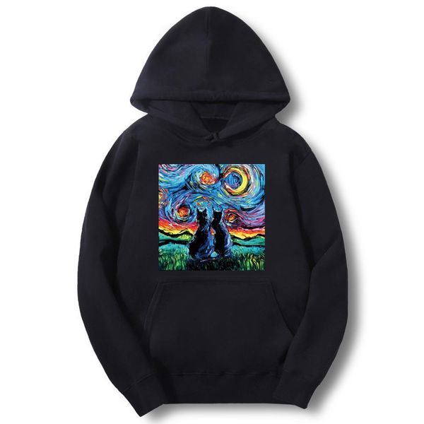 

black cat hoodie men kawaii мода искусства человек толстовки искусства мужская толстовка теплая смешные японские harajuku streetwear мужской