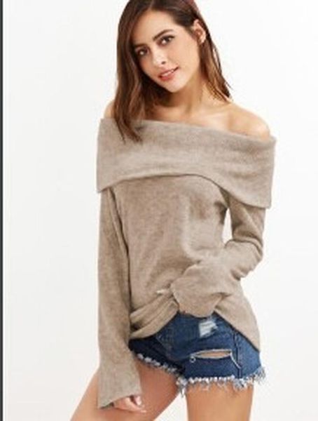 

autumn 2021 pure color open-shouldered long sleeve sweater to keep out the cold and warm fashion korean version sweater forwoman, White