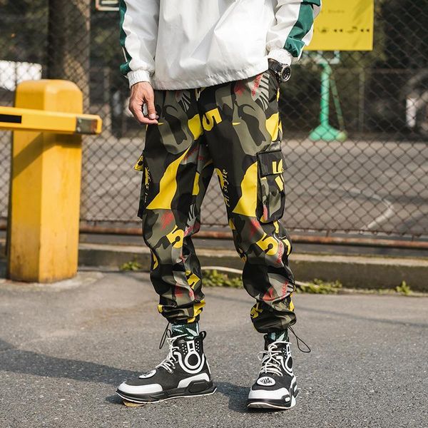 

2020 new mens joggers pants spring camo cargo pants men jogger harem pants camouflage streetwear pockets trousers men, Black