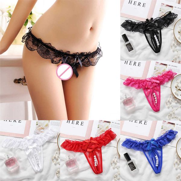 

open lace crotch thong mesh pearl g-string straps lingerie temptation women's soft briefs bow panty underwear 51*, Black;pink