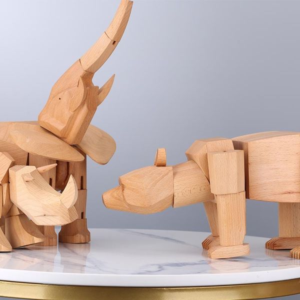 Objetos decorativos figuras artesanais urso de madeira miniatura animal artesanato de madeira decoração moderna decoração nórdica acessórios para viver r