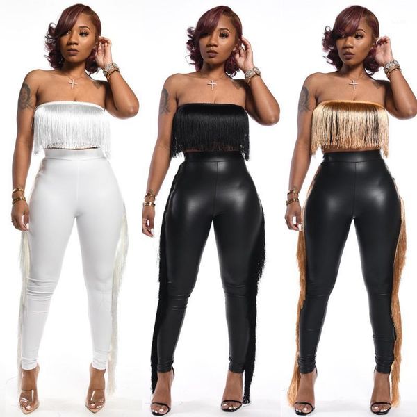 

zoctuo women sets strapless tassel pants suits two piece set winter night club party outfits1, Gray
