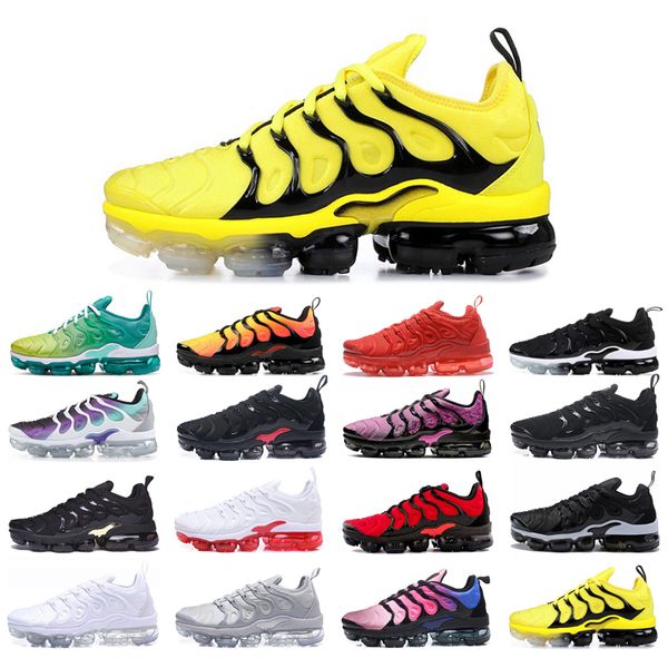 

plus running shoes mens womens triple white bumblebee bred core black dmp sunset blue fury aurora green psychic pink lemon lime cool grey si, White;red