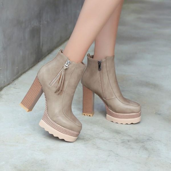 

big size 9 10 11 boots women shoes ankle boots for women ladies shoes woman winter tassel pendant side zipper thick sole, Black