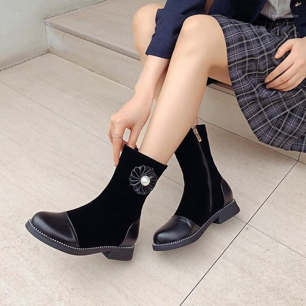 

boots yqbtdl 2021 arrival black low chunky heel faux nubuck suede autumn winter shoes female booties young lady ankle boots1