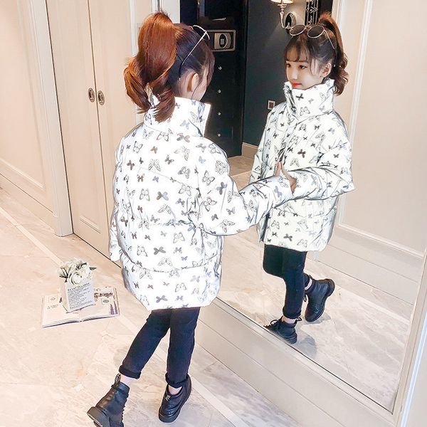 

2020 winter reflective jacket for girls warm fashion children princess thick coat 4-13years kids teenage cotton parkas outerwear lj201125, Blue;gray