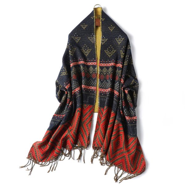 

2020 nice design crochet winter scarf for cashmere woman pashmina xale geometric wrap warm female blanket wipes stole, Blue;gray