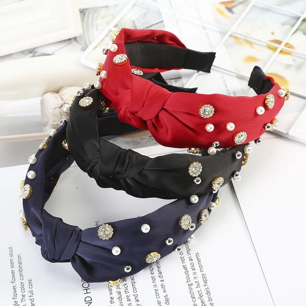 Moda Rhinestone Nó Hairbands Brilhante Pérola Ornamento Headbands Turbante Para Meninas Mulheres Do Cabelo De Cabelo Acessórios Headdres