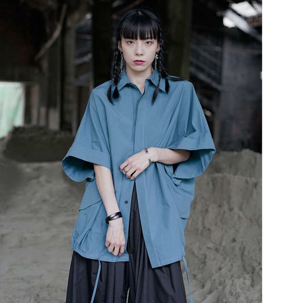 

rather short of minority personality dign sense medium female summer loose thin bat shirt half sleeve, White