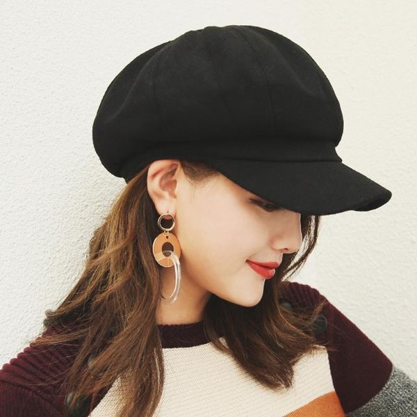 

berets wool beret retro solid cap octagonal autumn and winter casual versatile, Blue;gray