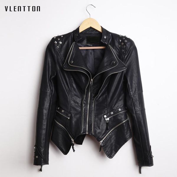 

autumn winter faux leather jackets women rivet long sleeve slim black biker pu leather jacket coat female outwear plus size 6xl