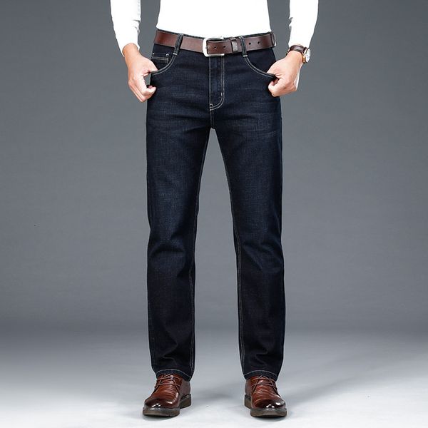 

2021 new newly autumn fashion men jeans straight fit casual business denim long pants hombre black blue elastic stretch smart trousers pg7u