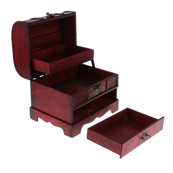 

22x16cm vintage metal lock jewelry box w/ flower design wooden storage case necklace storage box table decor, Pink;blue