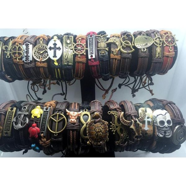 

wholesale lots 50pcs mixed styles vintage alloy charm leather cuff bracelets wristband jew wmtwze beauty888, Golden;silver