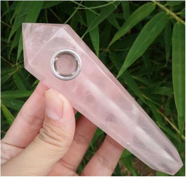 

1 natural pink rose quartz crystal smoking pipes cigarette pipe 1 qylbfi, Black