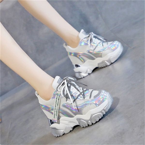 

fall 2021 new woman leather sneakers breathable 10-in-wedge thick heels chaussures shoes femme 34-39 pm07, Black