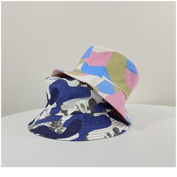 

canvas camouflage double-sided wear fisherman hat men and women spring and summer outdoor casual college style buet hat bbyfbl, Gray;blue