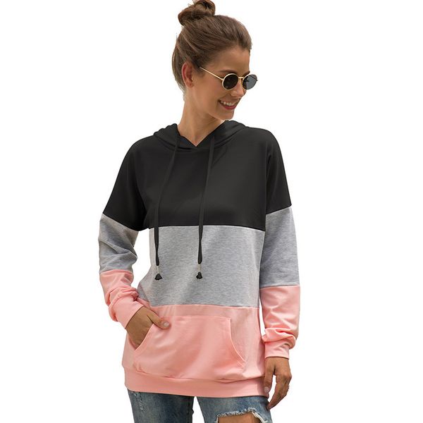 

female autumn new three mended colours of sweater knitted cordon with hoodie, Black