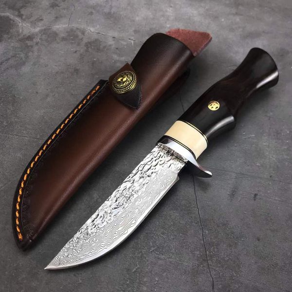 

damascus hunting knife forged damask steel ebony handle high grade knives suitable for outdoor camping survival tools or collection