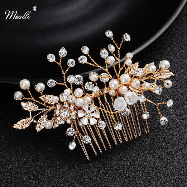 

miallo gold color flowers bridal hair combs clips hairpins wedding hair accessories jewelry blossom headpiece, Golden;silver