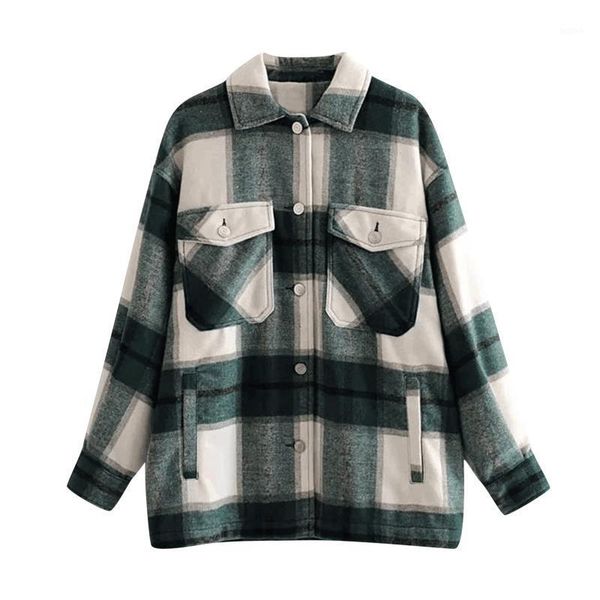 

veste carreaux femme fashion women casual pockets printed long sleeve jacket coat chaqueta cuadros mujer surchemise femme1, Black;brown