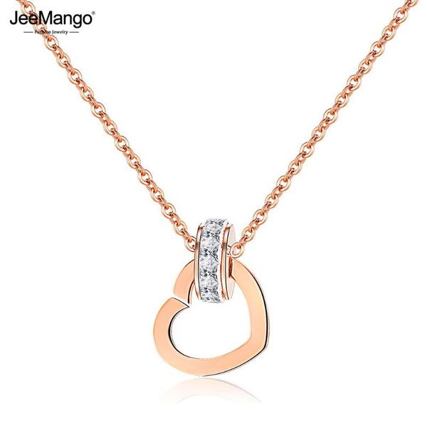 

pendant necklaces jeemango luxury cubic zirconia circle heart charm rose gold stainless steel chain neckalce jewelry jn17063, Silver