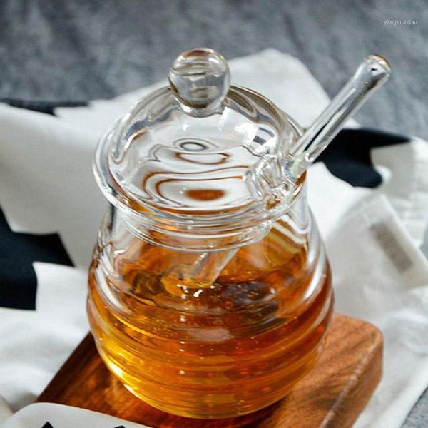 

storage bottles & jars transparent honey chinese style jam jar with lid and stirring rod glass seasoning box home kitchen container1