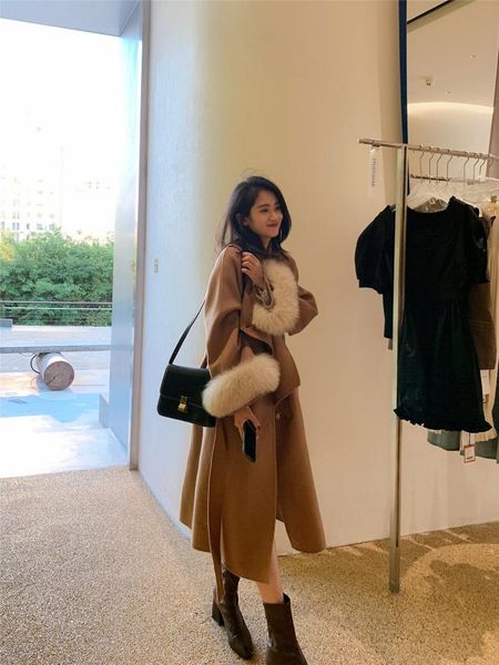 

100% wool autumn winter coat women real fur woman jacket long korean fashion clothing 2020 manteau femme pph2911, Black