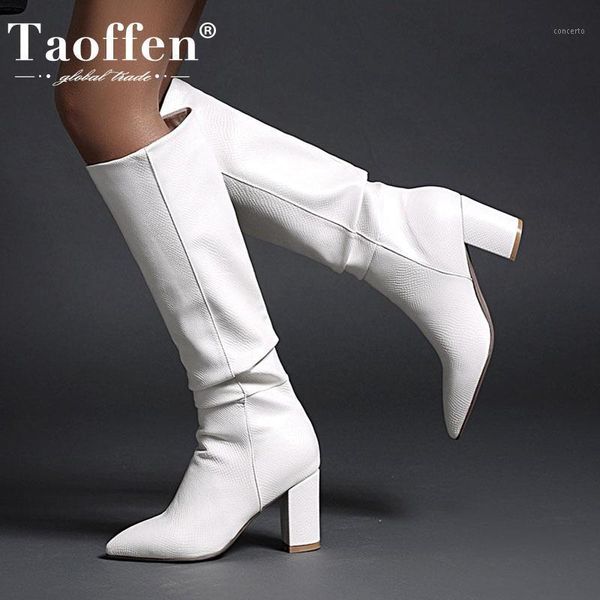 

taoffen women long boots fashion pointed toe high heel winter shoes woman long boot office lady party footwear size 34-431, Black