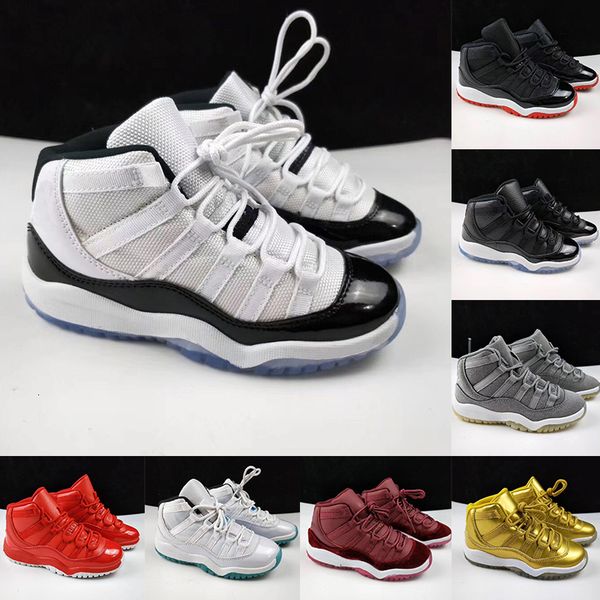 

11 shoes jumpman basketball kids 2020 concord bred space jam 11s children boys sports shoes xi gold toddlers baby walking sneakers boots, Black