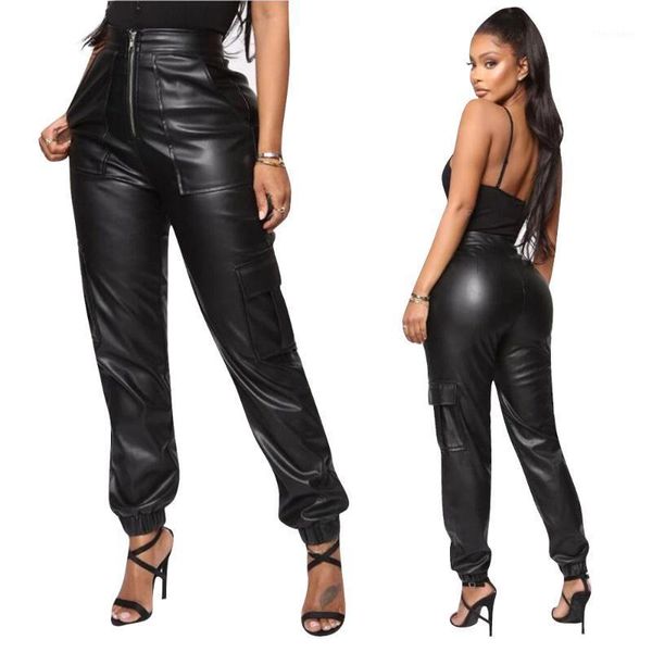 

women's pants & capris 17f8257 autumn winter women casual fashion solid leather trousers streetwear women1, Black;white