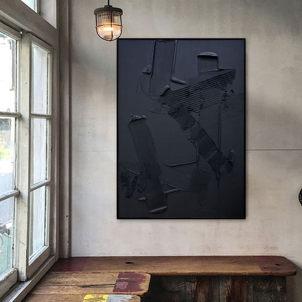 

hand-painted abstract painting on canvas large wall art modern home decor minimalist art textured painting black art wall decor