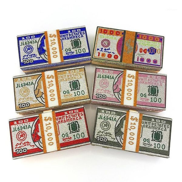 

usa no gift box women evening party stack of funny money purse bag crystal cross body cash dollar bill bag1